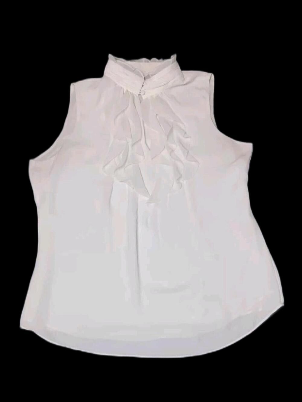 White House Black Market Sleeveless Ruffled Smocked Neck Blouse Womens Size...